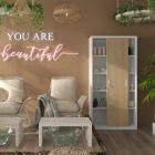 JAN NOWAK KUBA Fém szekrény polcokkal tolóajtókkal, 900x1850x400, modell fehér-sonoma tölgy