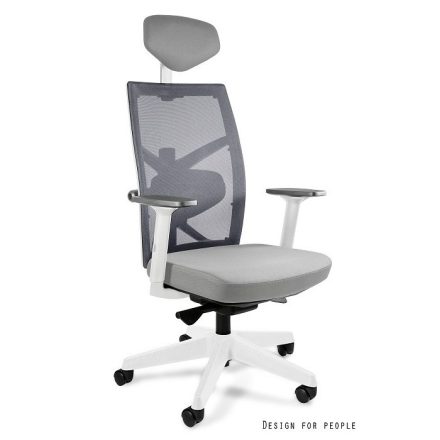UNIQUE TUNE ergonomikus irodai szék - fehér váz, szürke háló és ülőlap