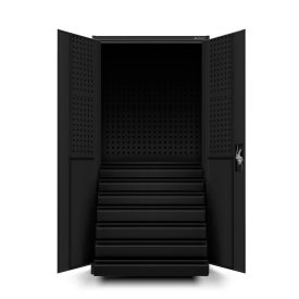   JAN NOWAK DAREK Fém műhelyszekrény fiókokkal, 920x1850x500, All black: fekete