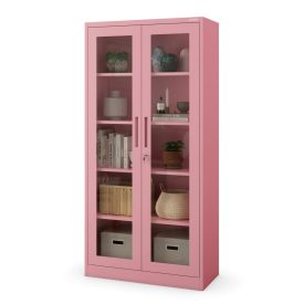  JAN NOWAK AMELIA Vitrines fém szekrény üvegezett ajtókkal, 900x1850x400, Fresh Style: púderrózsaszín