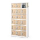 JAN NOWAK KAROL fém öltözőszekrény, 18 rekeszes, 900x1850x400, Eco Design: fehér/sonoma tölgy