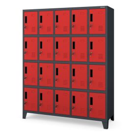   JAN NOWAK ROBERT fém öltözőszekrény, 20 rekeszes, 1360x1720x450, antracit-piros
