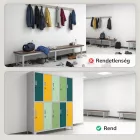 JAN NOWAK BARTEK pléh öltözőszekrény lábakon, 10 rekeszes 1360x1720x450, szürke-zöld-sárga