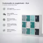 JAN NOWAK OLA fém öltözőszekrény, 12 rekeszes, 1090x1200x450, szürke-kék-sötétkék
