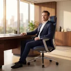 JAN NOWAK COMMAND valódi bőr vezetői irodai szék, kék 