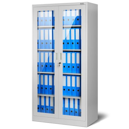 JAN NOWAK AMELIA Vitrines fém szekrény üvegezett ajtókkal, 900x1850x400, modell szürke