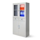 JAN NOWAK EDMUND Fém iratszekrény vitrinnel és fiókokkal, 900x1850x450, modell szürke