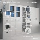 JAN NOWAK EDMUND Fém iratszekrény vitrinnel és fiókokkal, 900x1850x450, modell szürke