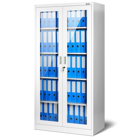 JAN NOWAK AMELIA Vitrines fém szekrény üvegezett ajtókkal, 900x1850x400, modell fehér 