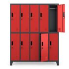JAN NOWAK BARTEK pléh öltözőszekrény lábakon, 10 rekeszes 1360x1720x450, modell antracit-piros