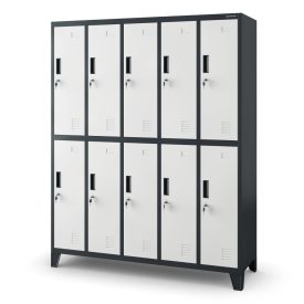   JAN NOWAK BARTEK pléh öltözőszekrény lábakon, 10 rekeszes 1360x1720x450, modell antracit-fehér