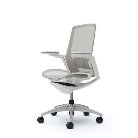 Okamura Finora prémium ergonomikus irodai szék - fehér váz, króm keret, szürke háló