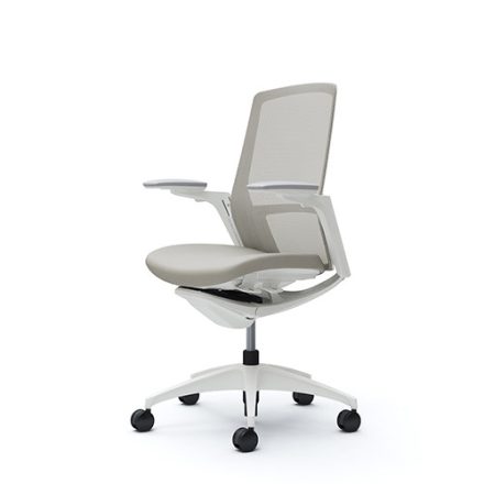Okamura Finora prémium ergonomikus irodai szék - fehér váz, fehér keret, szürke szövetes ülőlap, fehér lábkereszt