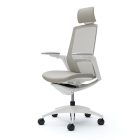 Okamura Finora prémium ergonomikus irodai szék - fehér váz, fehér keret, szürke szövetes ülőlap, fehér lábkereszt