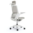 Okamura Finora prémium ergonomikus irodai szék - fehér váz, fehér keret, szürke szövetes ülőlap, fehér lábkereszt
