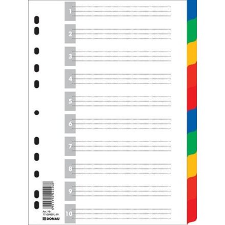 DONAU Regiszter, műanyag, A4, 10 részes, DONAU, színes
