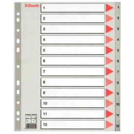 ESSELTE Regiszter, műanyag, A4 maxi, 1-12, ESSELTE, szürke