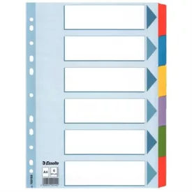   ESSELTE Regiszter, laminált karton, A4, 6 részes, ESSELTE "Mylar", színes 