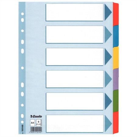 ESSELTE Regiszter, laminált karton, A4, 6 részes, ESSELTE "Mylar", színes 