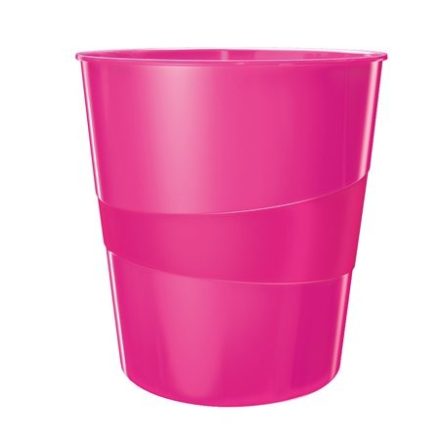 LEITZ Papírkosár, 15 liter, LEITZ "Wow", metál rózsaszín