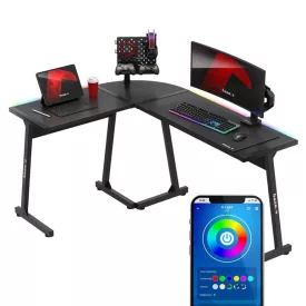   Huzaro HERO 6.0 sarok gamer asztal, 147 x 112 cm, fekete, RGB
