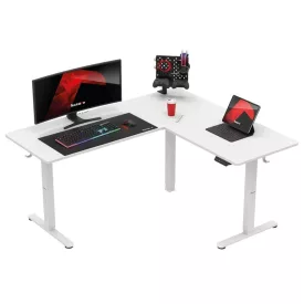   Huzaro Hero 9.5 elektromosan emelhető sarok gamer asztal, 160 cm x 140 cm, fehér