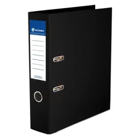   VICTORIA OFFICE Iratrendező, 75 mm, A4, PP/PP, élvédő sínnel, Premium, fekete