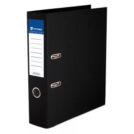 VICTORIA OFFICE Iratrendező, 75 mm, A4, PP/PP, élvédő sínnel, Premium, fekete