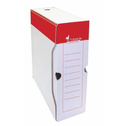  Archiválódoboz, A4, 100 mm, karton, VICTORIA OFFICE, piros-fehér