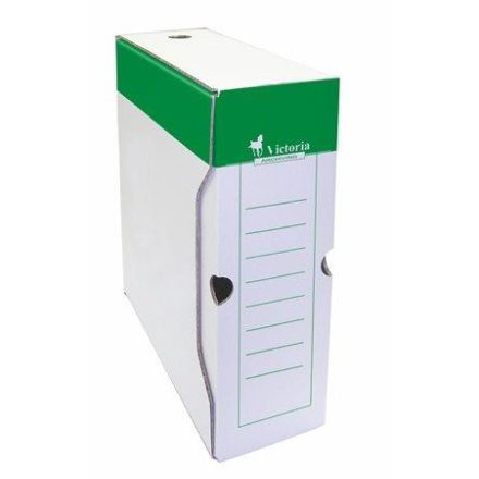  Archiválódoboz, A4, 100 mm, karton, VICTORIA OFFICE, zöld-fehér