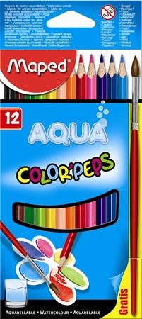 MAPED Akvarell ceruza készlet, háromszögletű, ecsettel, MAPED "Color'Peps", 12 különböző szín