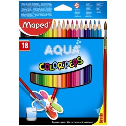 MAPED Akvarell ceruza készlet, háromszögletű, ecsettel, MAPED "Color Peps", 18 különböző szín