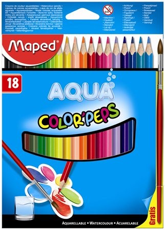 MAPED Akvarell ceruza készlet, háromszögletű, ecsettel, MAPED "Color Peps", 18 különböző szín