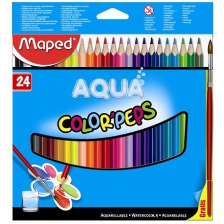 MAPED Akvarell ceruza készlet, háromszögletű, ecsettel, MAPED "Color Peps", 24 különböző szín