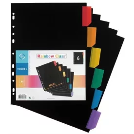   VIQUEL Regiszter, műanyag, A4 Maxi, 6 részes, VIQUEL "Rainbow Class", fekete