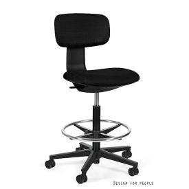   UNIQUE Robin munkaszék, lábtartó gyűrűvel, fekete váz, fekete kárpit, karfával