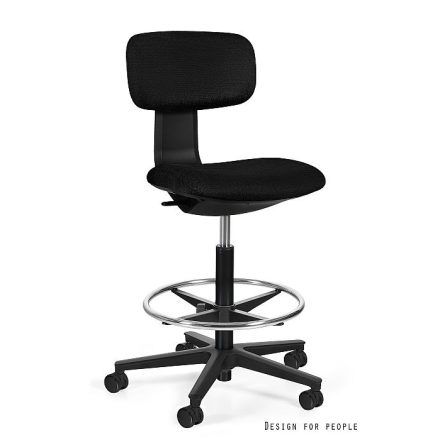 UNIQUE Robin munkaszék, lábtartó gyűrűvel, fekete váz, fekete kárpit, karfával