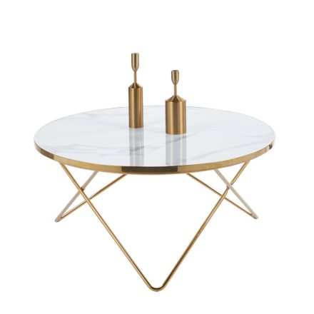 L12-FX kerek márványmintás dohányzóasztal, fehér