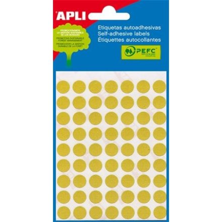 APLI Etikett, 13 mm kör, kézzel írható, színes, APLI, sárga, 175 etikett/csomag