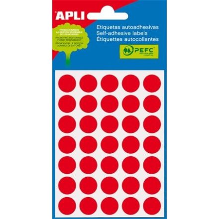 APLI Etikett, 13 mm kör, kézzel írható, színes, APLI, piros, 175 etikett/csomag