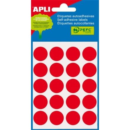 APLI Etikett, 19 mm kör, kézzel írható, színes, APLI, piros, 100 etikett/csomag