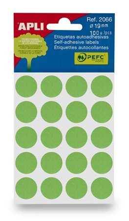 APLI Etikett, 19 mm kör, kézzel írható, színes, APLI, zöld 100 etikett/csomag