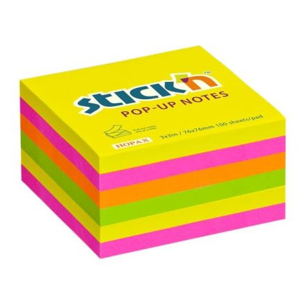  Öntapadó jegyzettömb csomag, "Z", 76x76 mm, 6x100 lap, STICK N, neon színek