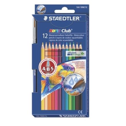 STAEDTLER Akvarell ceruza készlet, ecsettel, STAEDTLER "Noris Club", 12 különböző szín