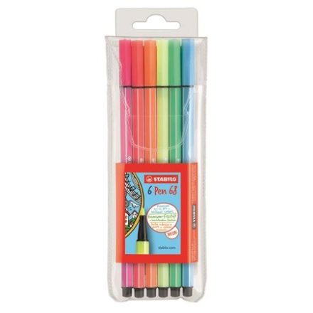 STABILO Rostirón készlet, 1 mm, STABILO "Pen 68", 6 neon szín