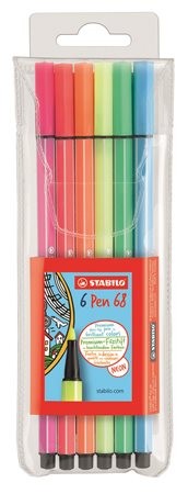 STABILO Rostirón készlet, 1 mm, STABILO "Pen 68", 6 neon szín