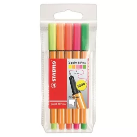   STABILO Tűfilc készlet, 0,4 mm, STABILO "Point 88 Mini Neon", 5 különböző szín
