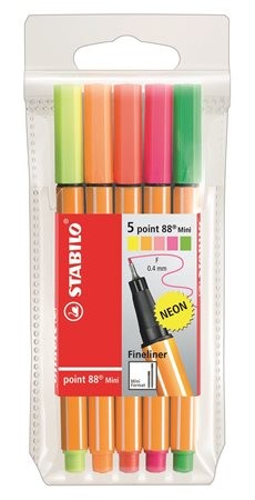 STABILO Tűfilc készlet, 0,4 mm, STABILO "Point 88 Mini Neon", 5 különböző szín