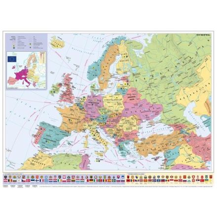 Falitérkép, 70x100 cm, fémléces, Európa országai és az Európai Unió