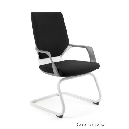 UNIQUE APOLLO SKID prémium tárgyalószék, ergonomikus, szánkótalpas irodai szék, fehér váz, fekete szövet
